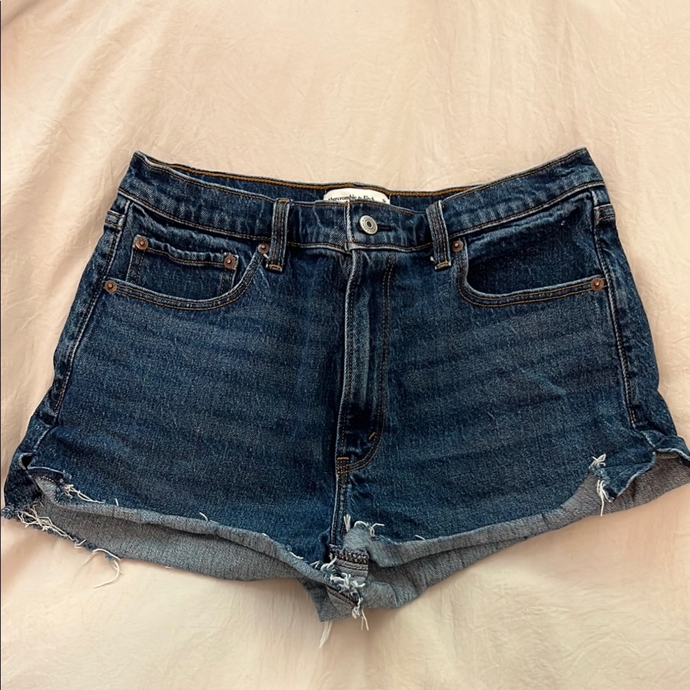 Abercrombie & Fitch Blue Jean Shorts High-Waisted Frayed